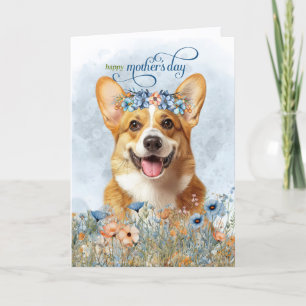 Pembroke Welsh Corgi Dog Wildflowers Mother's Day Holiday Card