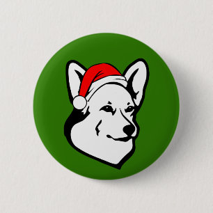 Pembroke welsh Corgi Dog with Christmas Santa Hat 6 Cm Round Badge