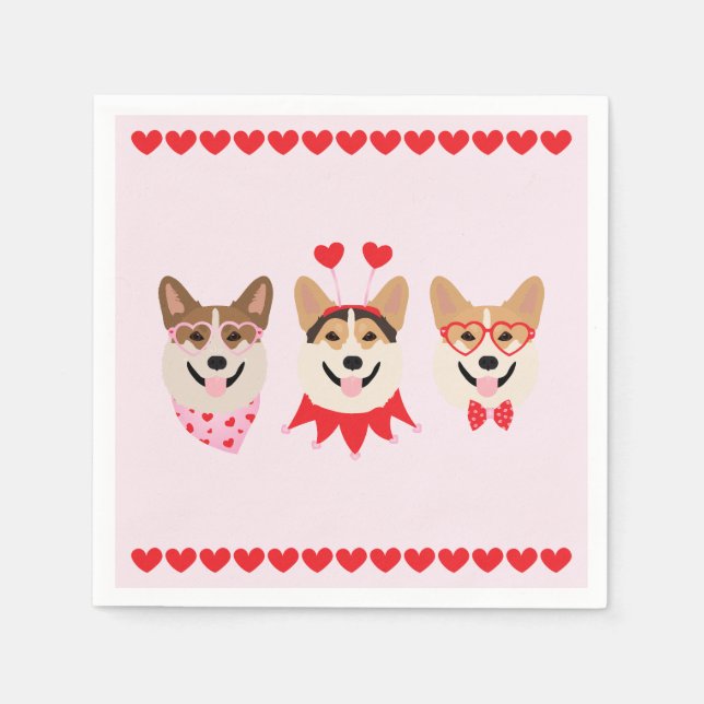 Pembroke Welsh Corgi Dogs Valentines Napkin (Front)