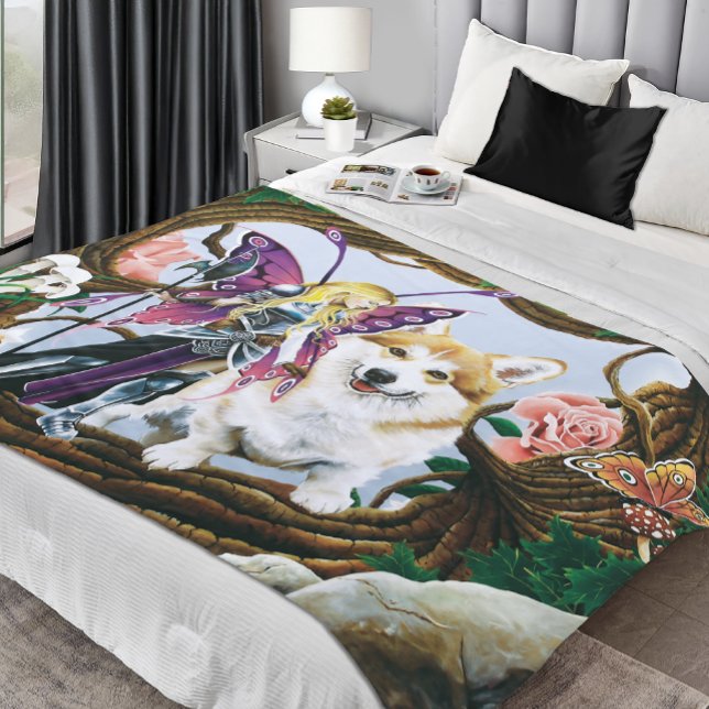Pembroke Welsh Corgi Fairy Fantasy Fleece Blanket (Creator Uploaded)