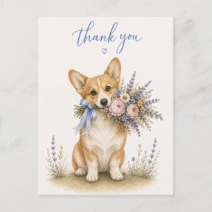 Pembroke Welsh Corgi Flower Bouquet Thank You Postcard