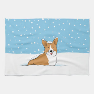Pembroke Welsh Corgi   Happy Holiday Snow Dog Tea Towel