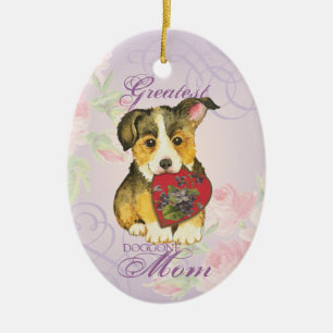 Pembroke Welsh Corgi Heart Mom Ceramic Ornament