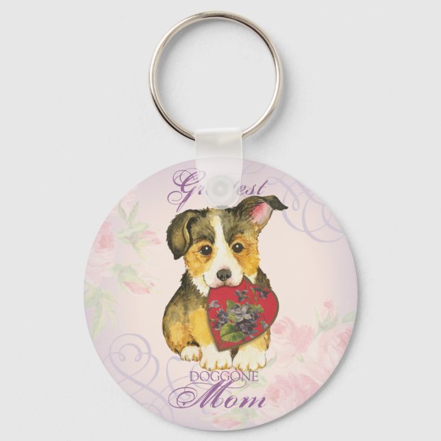 Pembroke Welsh Corgi Heart Mum Key Ring (Front)
