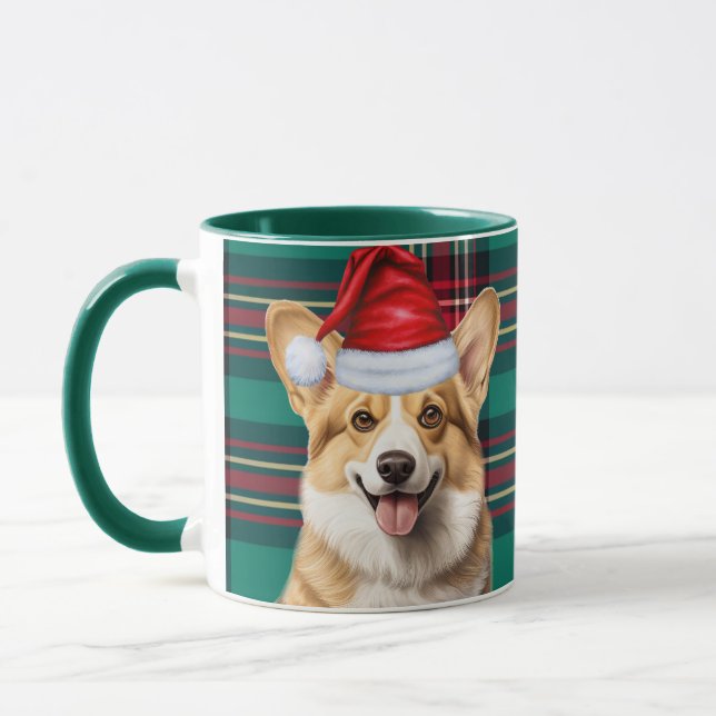 Pembroke Welsh Corgi Holiday Plaid Christmas Mug (Left)