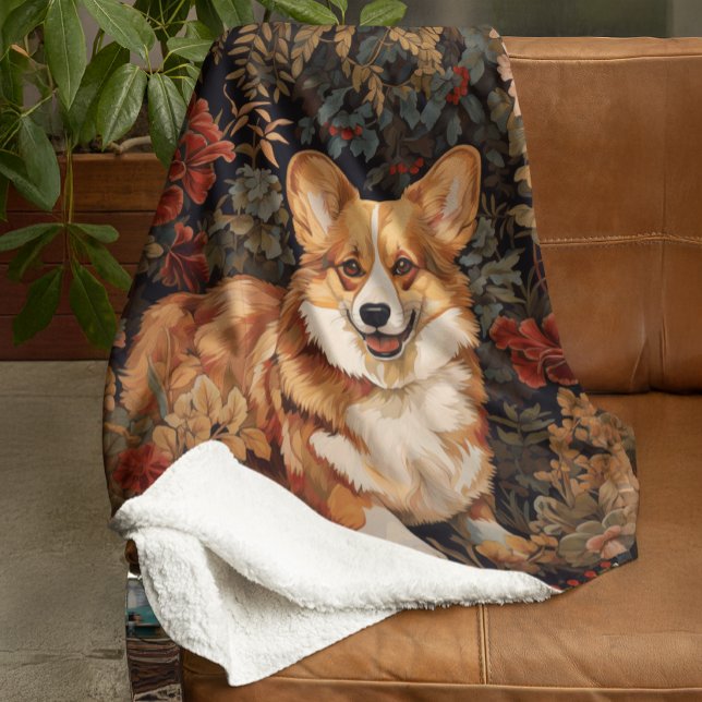 Pembroke Welsh Corgi in a Victorian Flower Garden Sherpa Blanket (Creator Uploaded)