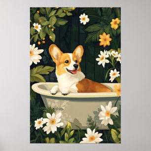 Pembroke Welsh Corgi In Bathtub Poster, Funny Dog Poster