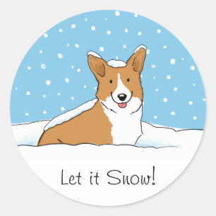 Pembroke Welsh Corgi Let it Snow - Fun Dog Holiday Classic Round Sticker
