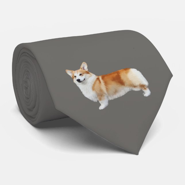 Pembroke Welsh Corgi Neck Tie - Dark  Grey (Rolled)
