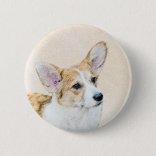 Pembroke Welsh Corgi Painting - Original Dog Art 6 Cm Round Badge