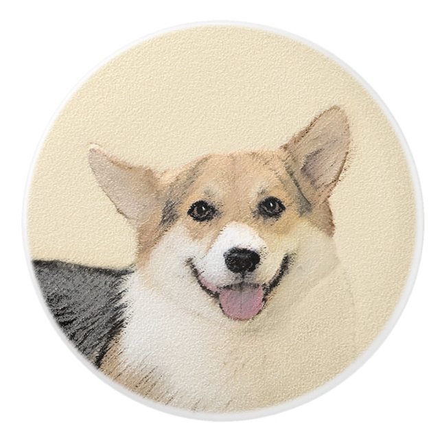 Pembroke Welsh Corgi Painting - Original Dog Art Ceramic Knob (Front)