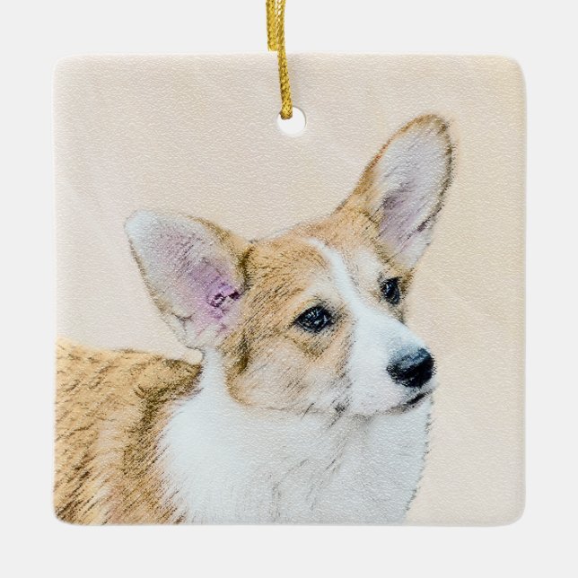 Pembroke Welsh Corgi Painting - Original Dog Art Ceramic Ornament (Front)