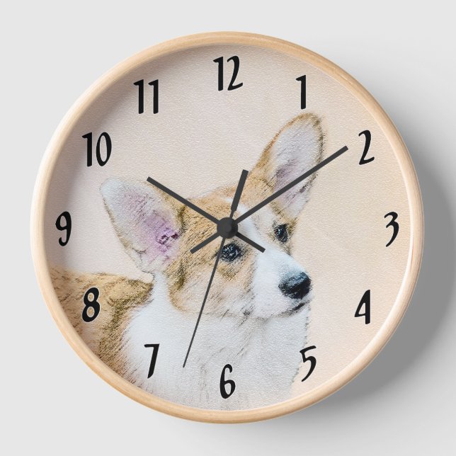 Pembroke Welsh Corgi Painting - Original Dog Art Clock (Front)
