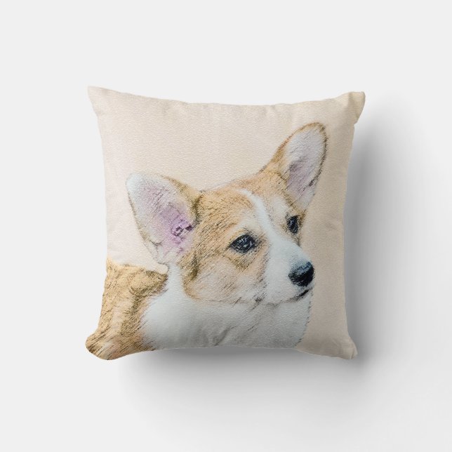 Pembroke Welsh Corgi Painting - Original Dog Art Cushion (Front)