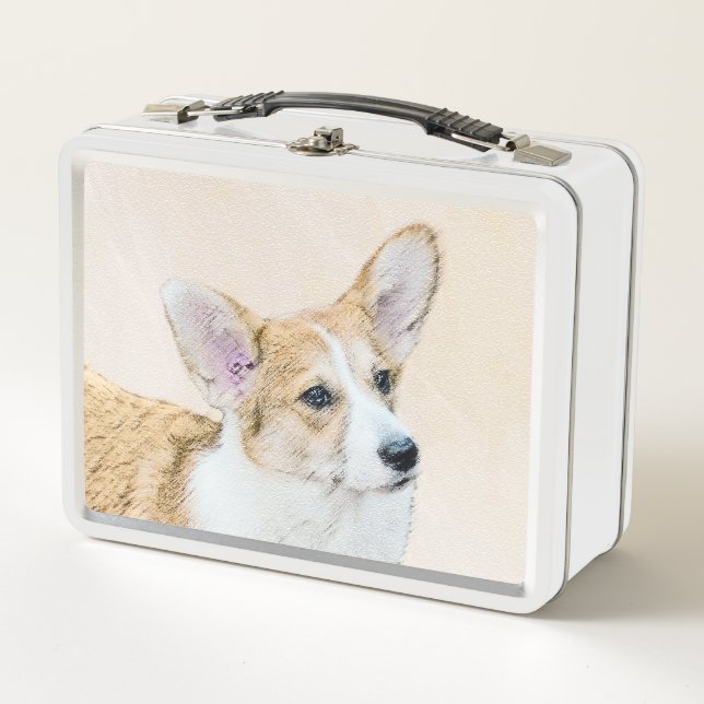 Pembroke Welsh Corgi Painting - Original Dog Art Metal Lunch Box (Front)