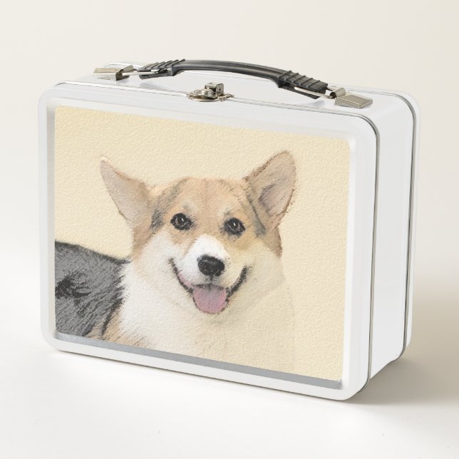 Pembroke Welsh Corgi Painting - Original Dog Art Metal Lunch Box (Front)