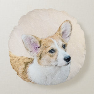 Pembroke Welsh Corgi Painting - Original Dog Art Round Cushion