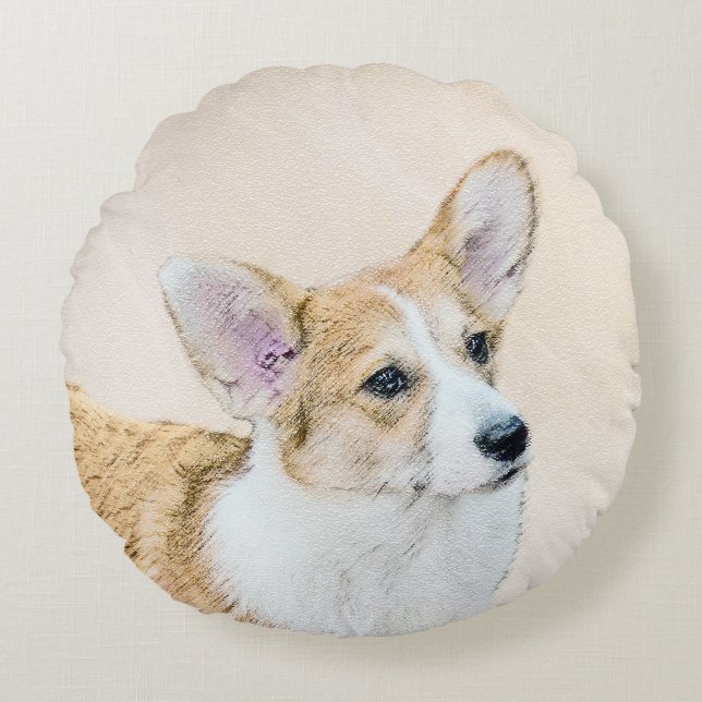 Pembroke Welsh Corgi Painting - Original Dog Art Round Cushion (Front)