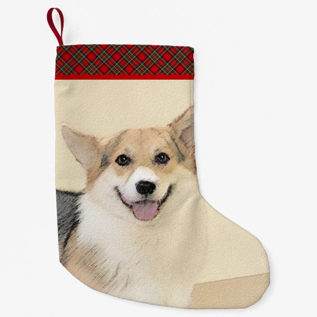 Pembroke Welsh Corgi Painting - Original Dog Art Small Christmas Stocking (Front)