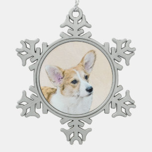 Pembroke Welsh Corgi Painting - Original Dog Art Snowflake Pewter Christmas Ornament