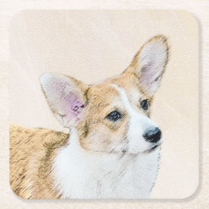 Pembroke Welsh Corgi Painting - Original Dog Art Square Paper Coaster