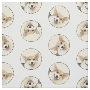 Pembroke Welsh Corgi Painting Tri-Colour Dog Art Fabric