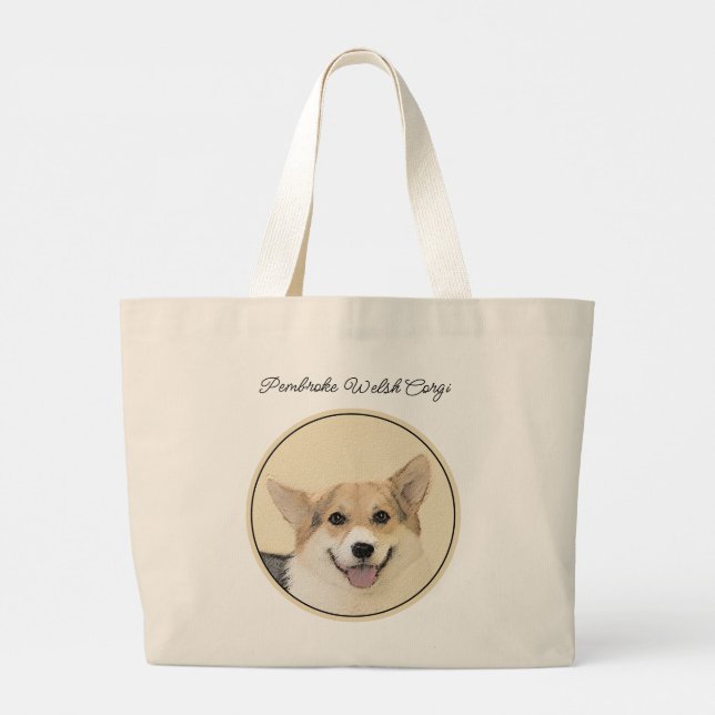 Pembroke Welsh Corgi Painting Tri-Colour Dog Art Large Tote Bag (Back)