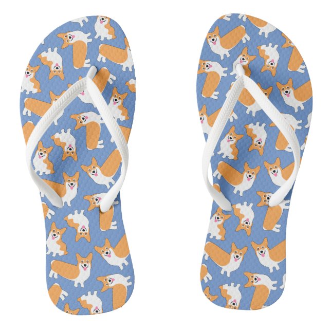 Pembroke Welsh Corgi Pattern Flip Flops (Footbed)