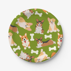 Pembroke Welsh Corgi Pattern Green  Paper Plate