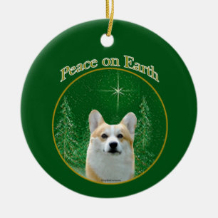 Pembroke Welsh Corgi Peace Ceramic Tree Decoration