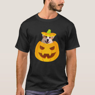 Pembroke Welsh Corgi Peeking Out Of Jack O Lantern T-Shirt