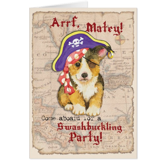 Pembroke Welsh Corgi Pirate Invitation (Front)