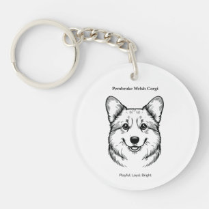 Pembroke Welsh Corgi Portrait Black Line Illustrat Key Ring