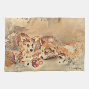 Pembroke Welsh Corgi Puppies Tea Towel
