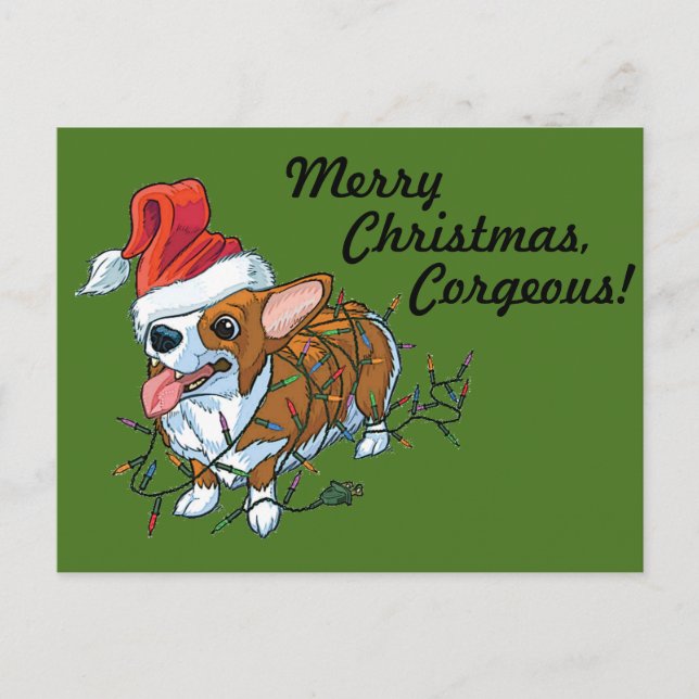 Pembroke Welsh Corgi Puppy Christmas Xmas Lights Holiday Postcard (Front)