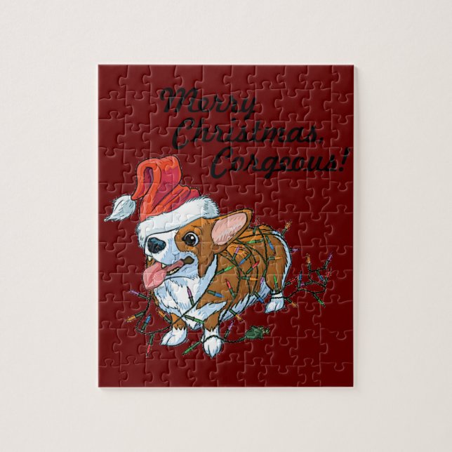Pembroke Welsh Corgi Puppy Christmas Xmas Lights Jigsaw Puzzle (Vertical)