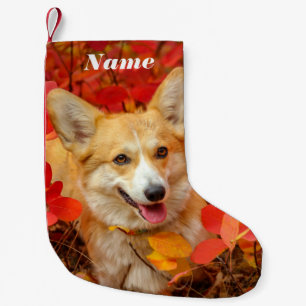 Pembroke Welsh Corgi Puppy Dog in Red Leaves Small Christmas Stocking