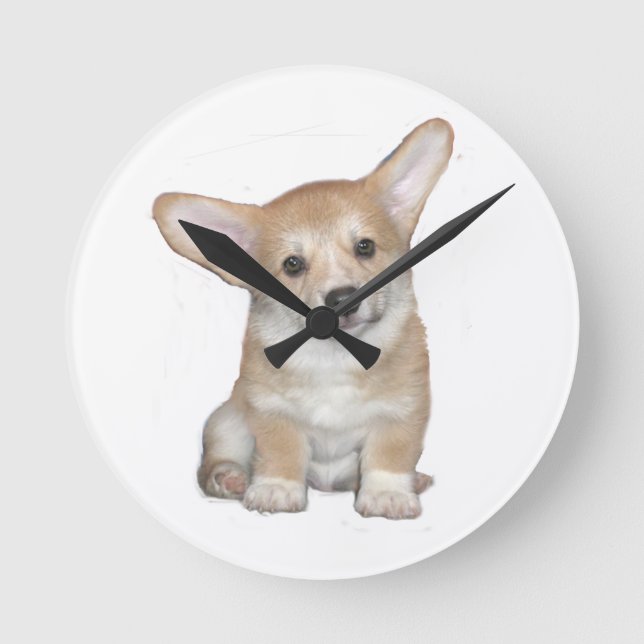 Pembroke Welsh Corgi Puppy Round Clock (Front)
