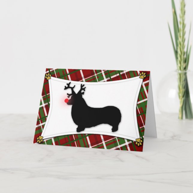 Pembroke Welsh Corgi Reindeer Christmas Card (Front)