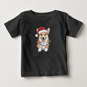 Pembroke Welsh Corgi Santa Christmas Tree Lights  Baby T-Shirt