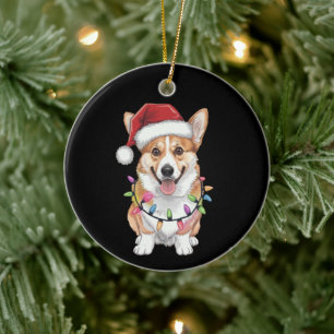 Pembroke Welsh Corgi Santa Christmas Tree Lights  Ceramic Tree Decoration