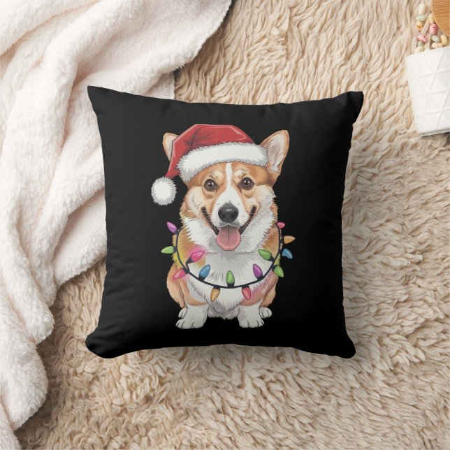 Pembroke Welsh Corgi Santa Christmas Tree Lights  Cushion (Blanket)