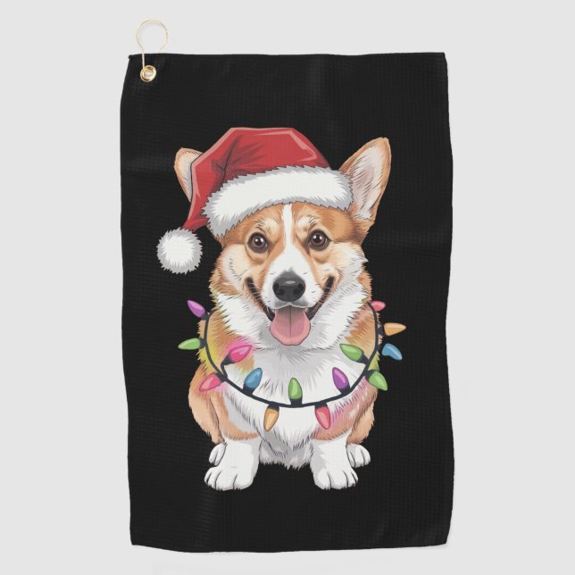 Pembroke Welsh Corgi Santa Christmas Tree Lights  Golf Towel (Front)