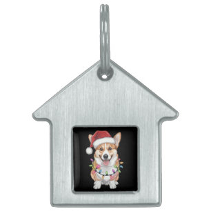 Pembroke Welsh Corgi Santa Christmas Tree Lights  Pet ID Tag