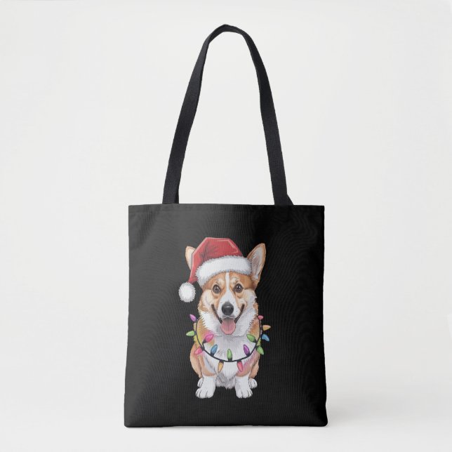Pembroke Welsh Corgi Santa Christmas Tree Lights  Tote Bag (Front)