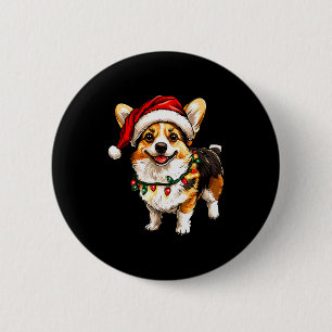 Pembroke Welsh Corgi Santa Christmas Tree Lights X 6 Cm Round Badge