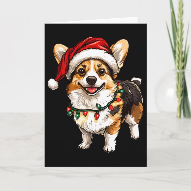 Pembroke Welsh Corgi Santa Christmas Tree Lights X Card (Front)