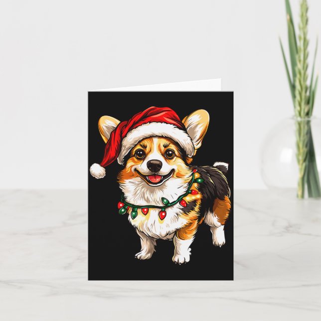 Pembroke Welsh Corgi Santa Christmas Tree Lights X Card (Front)