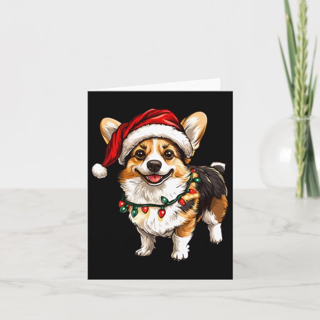 Pembroke Welsh Corgi Santa Christmas Tree Lights X Card (Front)