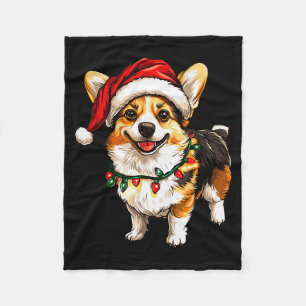 Pembroke Welsh Corgi Santa Christmas Tree Lights X Fleece Blanket